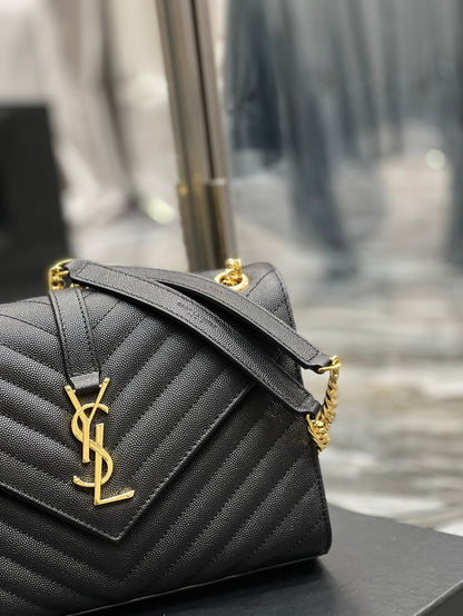 YSSL College Medium Chain Bag Black Gold Toned Hardware For Women 9.4in/24cm YSL 600279BRM071000