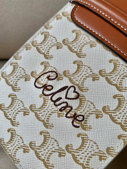 CE Printed Embroidered Flip Phone Bag White For Women 7.2in/18cm 