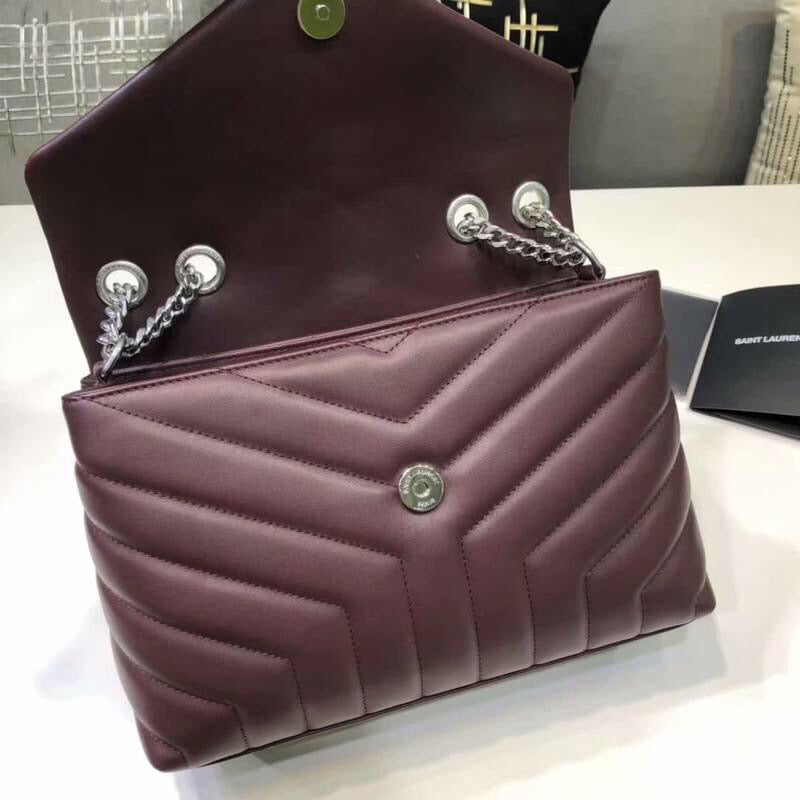 YSSL Loulou Small Chain Bag In Matelassé "Y" Burgundy For Women 9.8in/23cm YSL 