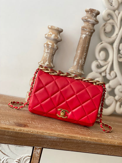 CHL Classic Diamond Flap Bag Red For Women, Women’s Bags 9.1in/23cm