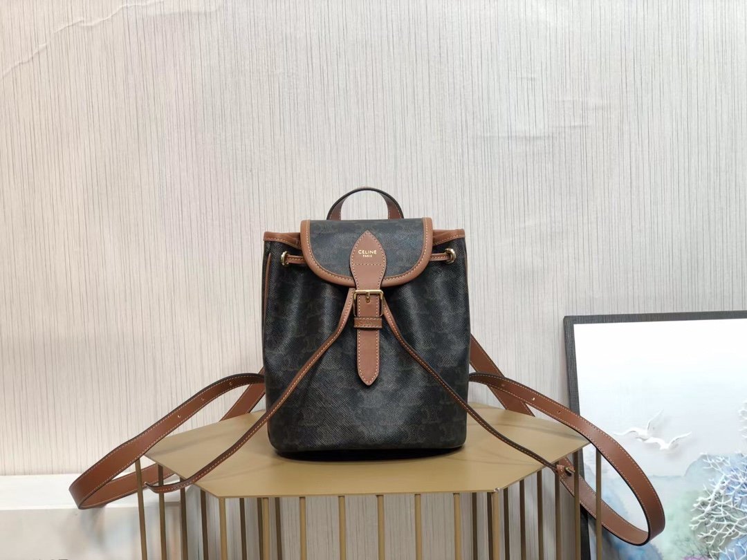 CE Mini Backpack Folco In Triomphe Canvas Tan For Women 7in/20cm 197662CAS.04LU