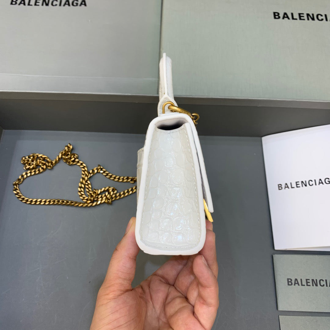 Balen Hourglass Mini Handbag With Chain In White, For Women,  Bags 4.7in/12cm