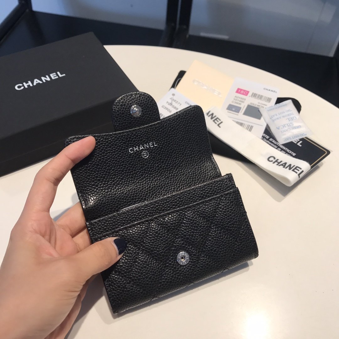 CHL Classic Card Holder Silver Hardware Black For Women, Women’s Wallet 4.5in/11.5cm