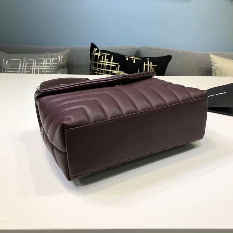 YSSL Loulou Small Chain Bag In Matelassé "Y" Burgundy For Women 9.8in/23cm YSL 