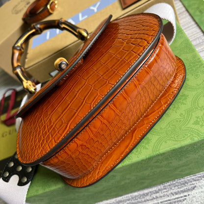 gg Bamboo 1947 Crocodile Top Handle Bag Red For Women, Women’s Bags 10.2in/26cm gg