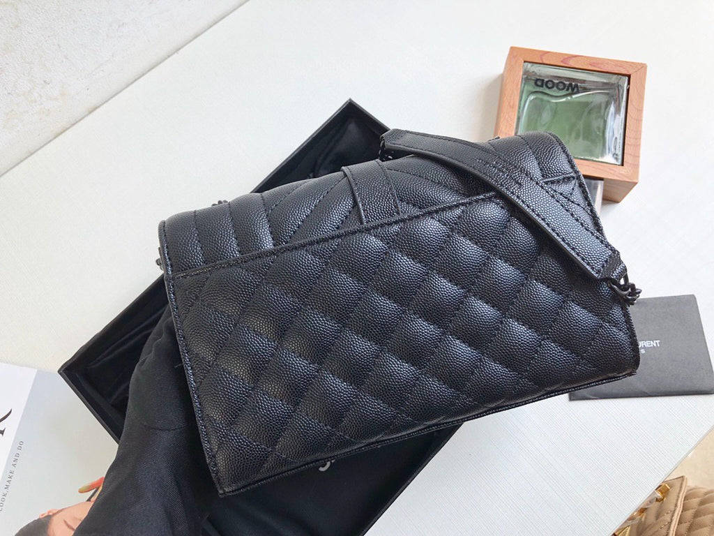 YSSL Envelope Small Bag In Mix Matelassé Grain De Poudre Black For Women 8.2in/21cm YSL 600195BOW981000