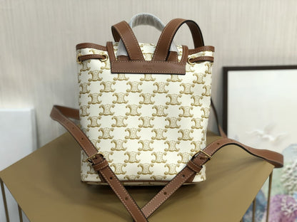 CE MINI BACKPACK FOLCO IN TRIOMPHE CANVAS AND CALFSKIN WHITE