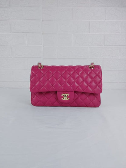 CHL CLASSIC MEDIUM LAMBSKIN FLAP PINK AND GOLD 25CM