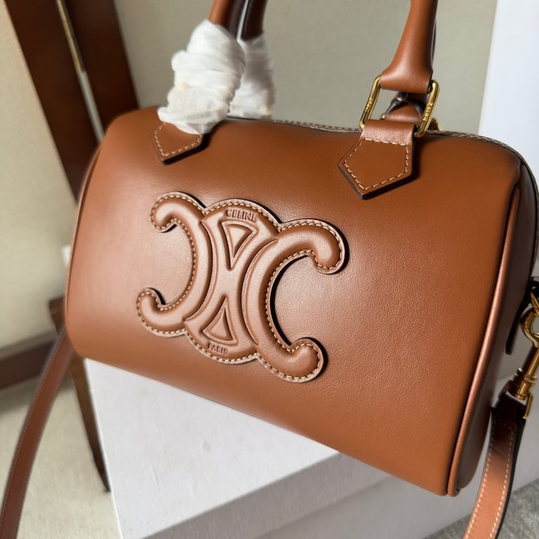 CE  SMALL BOSTON BAG IN SMOOTH CALFSKIN WITH CUIR TRIOMPHE BROWN