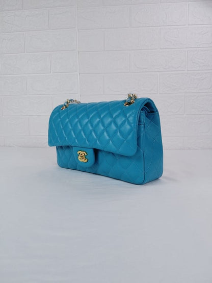 CHL CLASSIC MEDIUM LAMBSKIN FLAP BAG BLUE GOLD 25CM