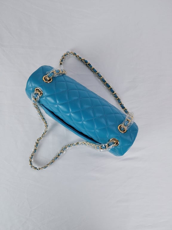 CHL CLASSIC MEDIUM LAMBSKIN FLAP BAG BLUE GOLD 25CM
