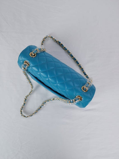 CHL CLASSIC MEDIUM LAMBSKIN FLAP BAG BLUE GOLD 25CM
