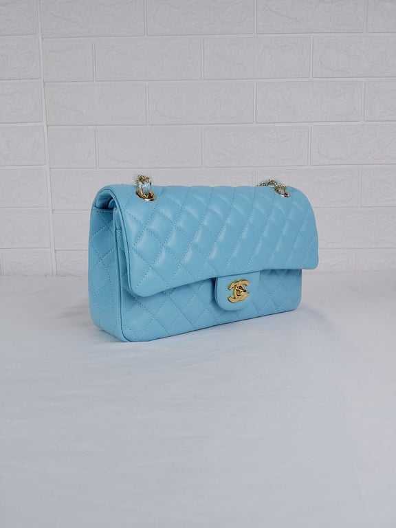 CHL CLASSIC MEDIUM LAMBSKIN FLAP BAG LIGHT BLUE GOLD 25CM