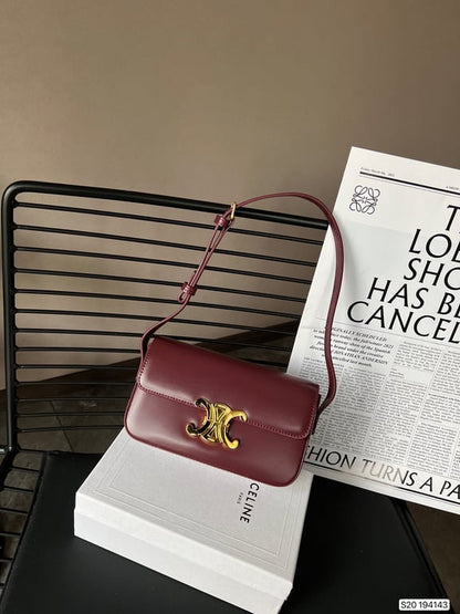 CE SHOULDER BAG TRIOMPHE IN SHINY CALFSKIN DARK RED 18CM