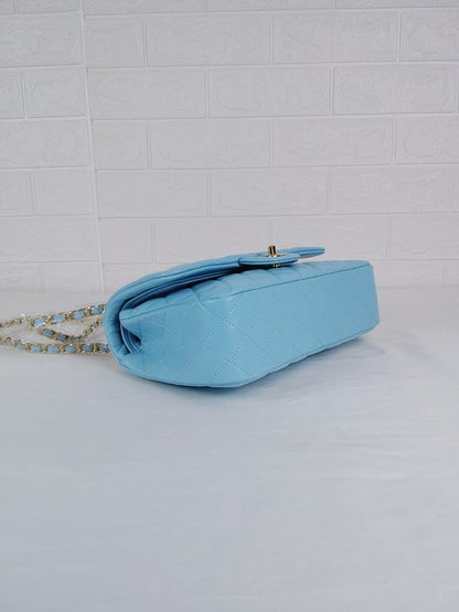 CHL CLASSIC MEDIUM LAMBSKIN FLAP BAG LIGHT BLUE GOLD 25CM