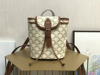 CE MINI BACKPACK FOLCO IN TRIOMPHE CANVAS AND CALFSKIN WHITE