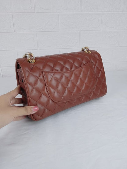 CHL CLASSIC MEDIUM LAMBSKIN FLAP BROWN AND GOLD 25CM