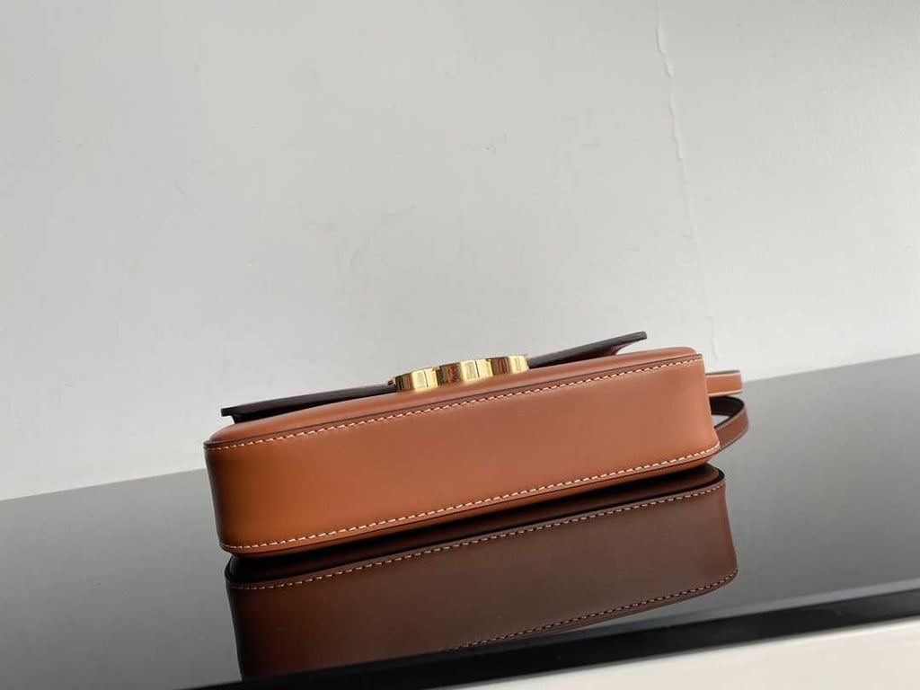 CE TRIOMPHE SHOULDER BAG IN SHINY CALFSKIN BROWN