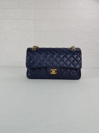 CHL CLASSIC MEDIUM LAMBSKIN FLAP NAVY AND GOLD 25CM