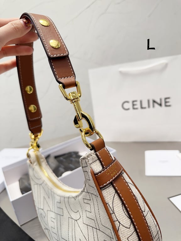 CE MEDIUM AVA STRAP BAG IN TEXTILE WITH ALL OVER PRINT NATURAL 25CM
