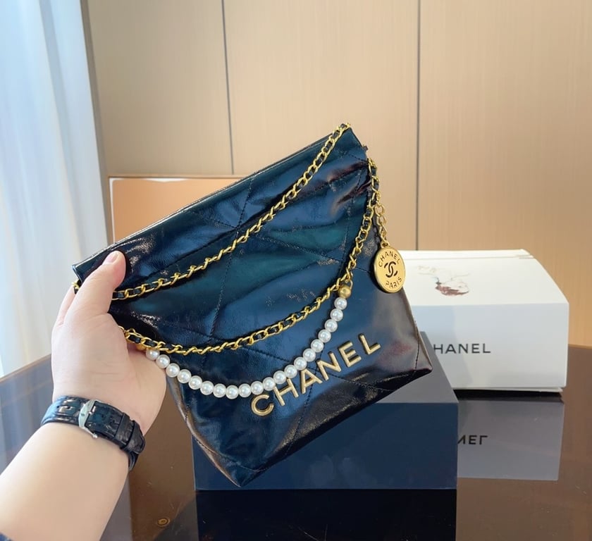 CHL 22 MINI BLACK HANDBAG CRYSTAL PEARL STRAP HIGH QUALITY