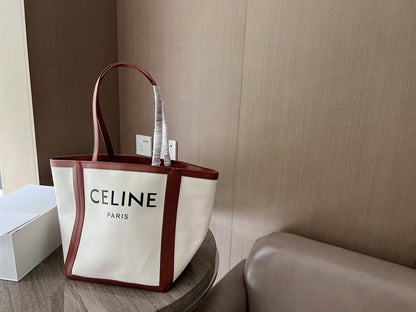 CE LARGE SQUARE IN TEXTILE WITH PRINT AND CALFSKIN BROWN 48CM