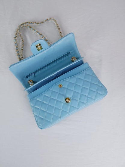 CHL CLASSIC MEDIUM LAMBSKIN FLAP BAG LIGHT BLUE GOLD 25CM