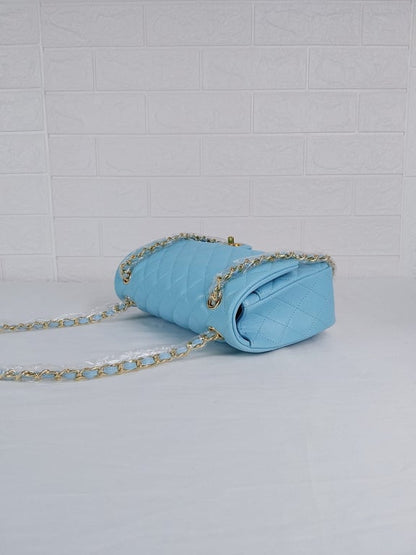 CHL CLASSIC MEDIUM LAMBSKIN FLAP BAG LIGHT BLUE GOLD 25CM