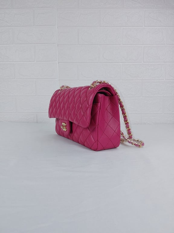CHL CLASSIC MEDIUM LAMBSKIN FLAP PINK AND GOLD 25CM