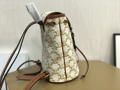 CE MINI BACKPACK FOLCO IN TRIOMPHE CANVAS AND CALFSKIN WHITE