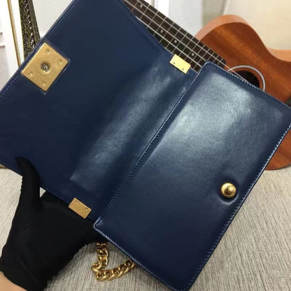 CHL CLASSIC BOY FLAP QUILTED LAMBSKIN SHOULDER BAG NAVY BLUE