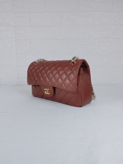 CHL CLASSIC MEDIUM LAMBSKIN FLAP BROWN AND GOLD 25CM
