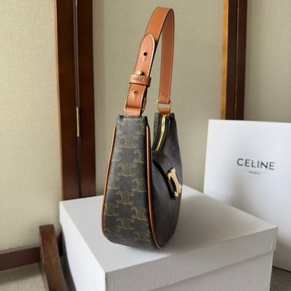 CE AVA TRIOMPHE SOFT BAG IN CANVAS AND CALFSKIN
 TAN