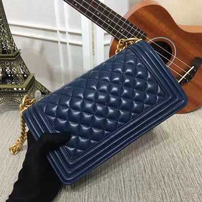 CHL CLASSIC BOY FLAP QUILTED LAMBSKIN SHOULDER BAG NAVY BLUE