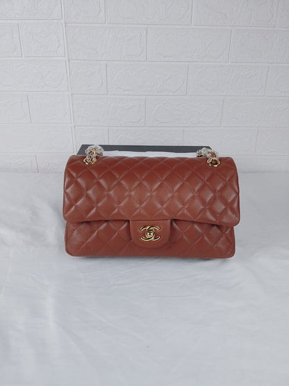 CHL CLASSIC MEDIUM LAMBSKIN FLAP BROWN AND GOLD 25CM