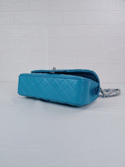 CHL CLASSIC MEDIUM LAMBSKIN FLAP BAG BLUE SILVER 25CM