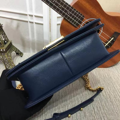 CHL CLASSIC BOY FLAP QUILTED LAMBSKIN SHOULDER BAG NAVY BLUE