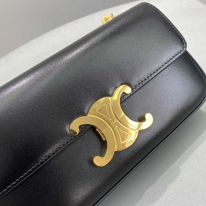 CE CHAIN BOX TRIOMPHE BAG IN SHINY CALFSKIN BLACK