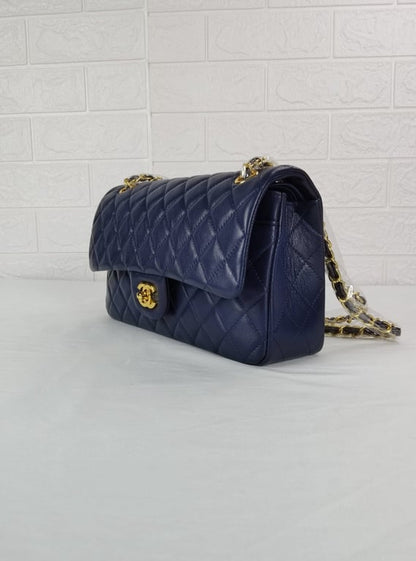 CHL CLASSIC MEDIUM LAMBSKIN FLAP NAVY AND GOLD 25CM
