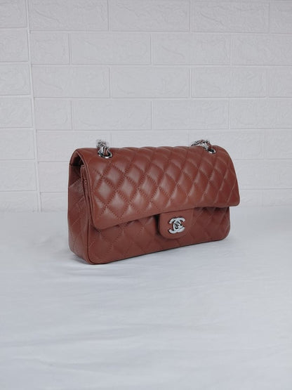 CHL CLASSIC MEDIUM LAMBSKIN FLAP BROWN AND SILVER 25CM