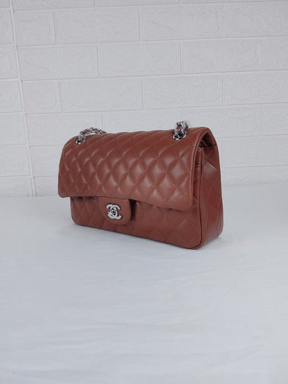 CHL CLASSIC MEDIUM LAMBSKIN FLAP BROWN AND SILVER 25CM