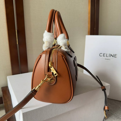 CE  SMALL BOSTON BAG IN SMOOTH CALFSKIN WITH CUIR TRIOMPHE BROWN