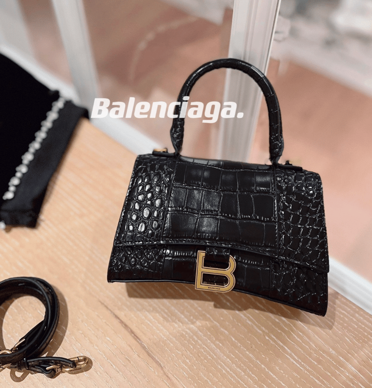 BALENCIAGA CROC HOURGLASS BAG BLACK 23CM