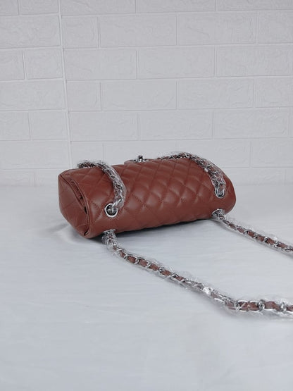 CHL CLASSIC MEDIUM LAMBSKIN FLAP BROWN AND SILVER 25CM