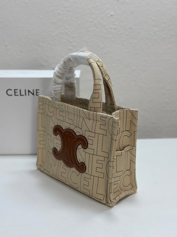CE SMALL CABAS THAIS IN TEXTILE WITH ALL-OVER PRINT NATURAL TAN 25CM