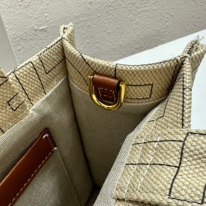 CE SMALL CABAS THAIS IN TEXTILE WITH ALL-OVER PRINT NATURAL TAN 25CM