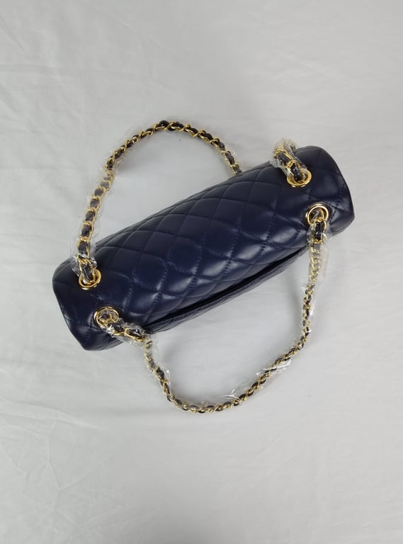 CHL CLASSIC MEDIUM LAMBSKIN FLAP NAVY AND GOLD 25CM
