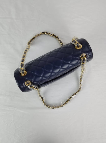 CHL CLASSIC MEDIUM LAMBSKIN FLAP NAVY AND GOLD 25CM