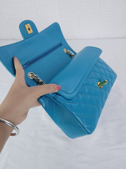 CHL CLASSIC MEDIUM LAMBSKIN FLAP BAG BLUE GOLD 25CM