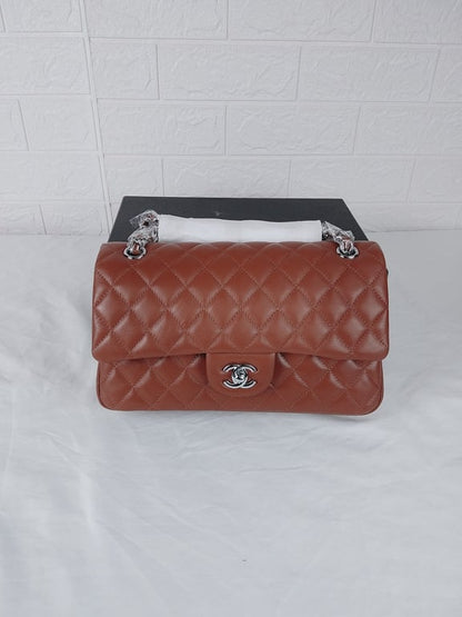 CHL CLASSIC MEDIUM LAMBSKIN FLAP BROWN AND SILVER 25CM